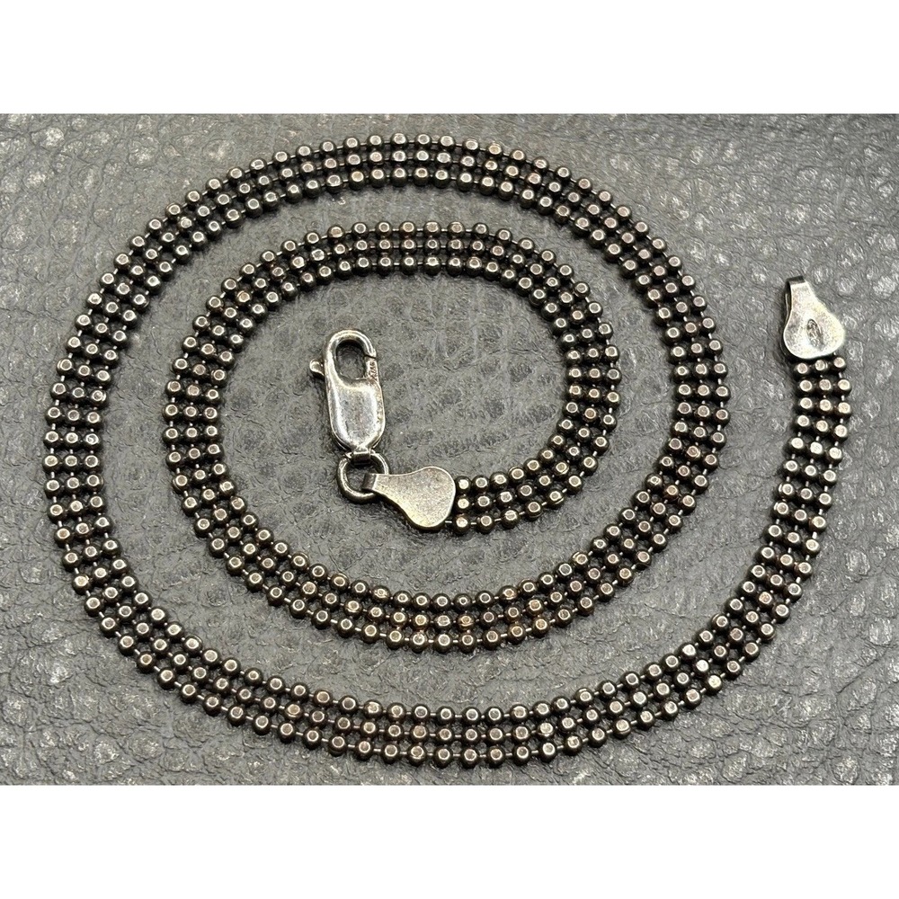 VTG Italy 5MM Triple Row Ball Flat Popcorn Chain Necklace Choker 16" Oxidized